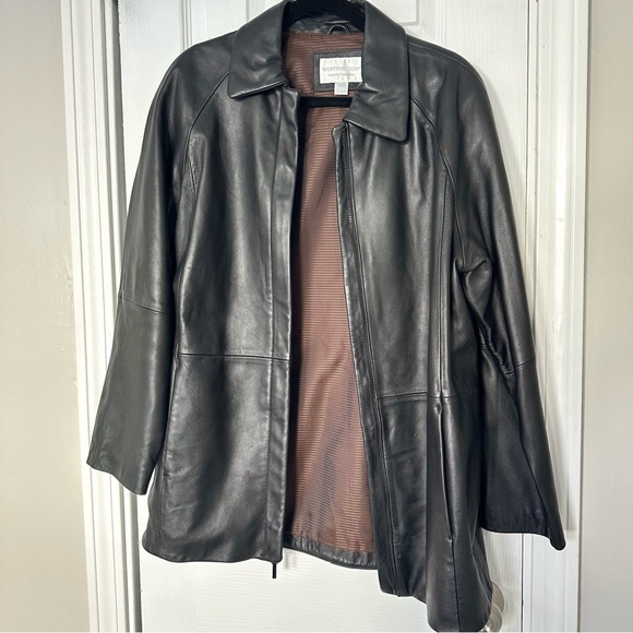 Worthington Genuine Lambskin Leather Coat Women’s Medium Zip Up Jacket Vtg Black - Picture 2 of 13